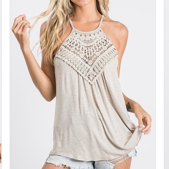Tops - ❌SOLD OUT❌🔆CROCHET LACE DETAIL KEYHOLE TANK
